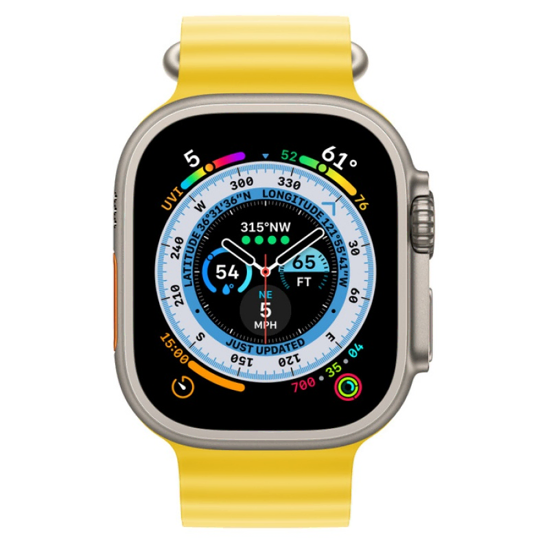 Apple Watch Series Ultra 49mm Titanium Case with Yellow Ocean Band One Size