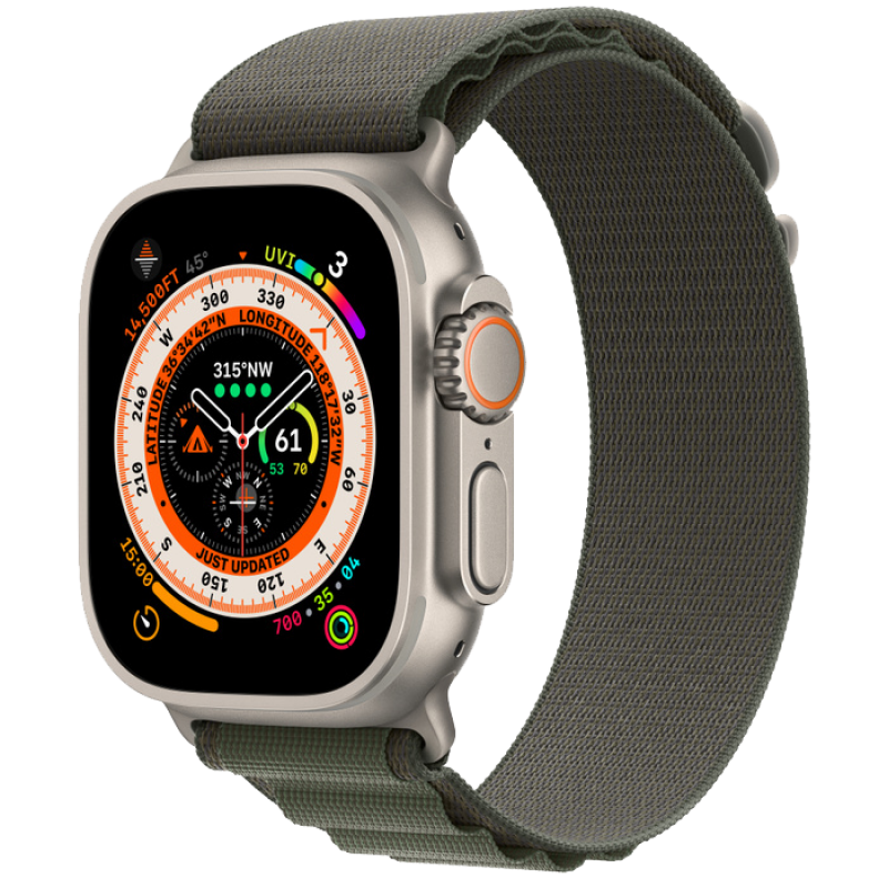Apple Watch Series Ultra 49mm Titanium Case with Green Alpine Loop L LTE