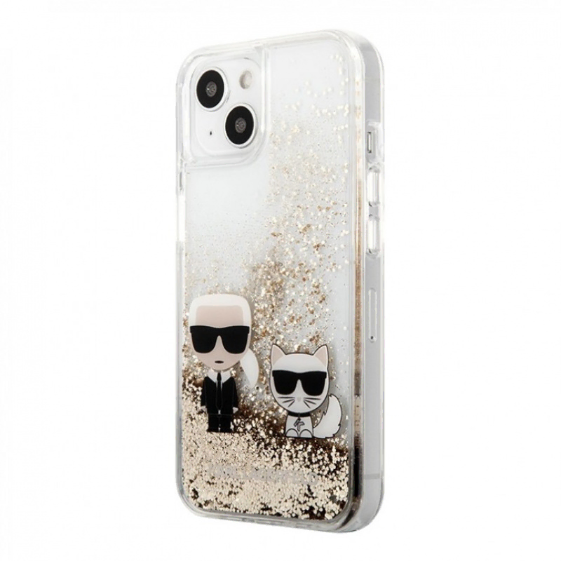 Lagerfeld для iPhone 13 чехол Liquid Glitter Karl & Choupette Hard Gold