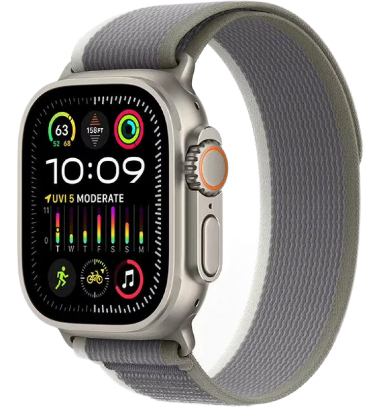Apple Watch Series Ultra 2 49mm Titanium Case with Green/Gray Trail Loop S/M