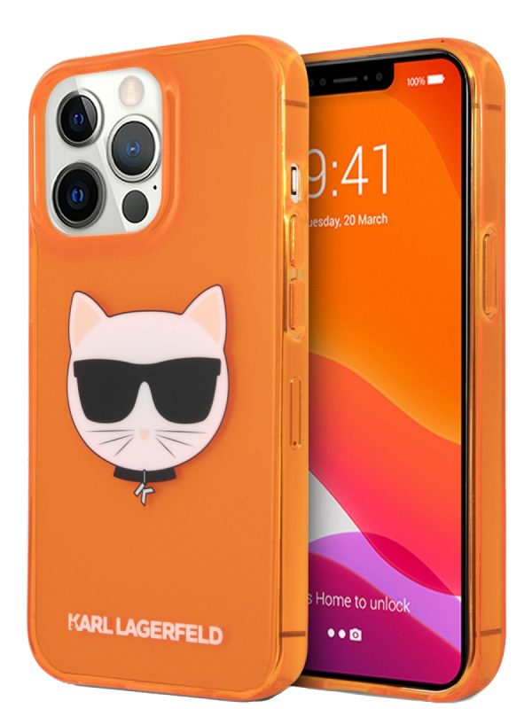Чехол iPhone 13 Pro Max Lagerfeld TPU FLUO Choupette Hard Transp Orange