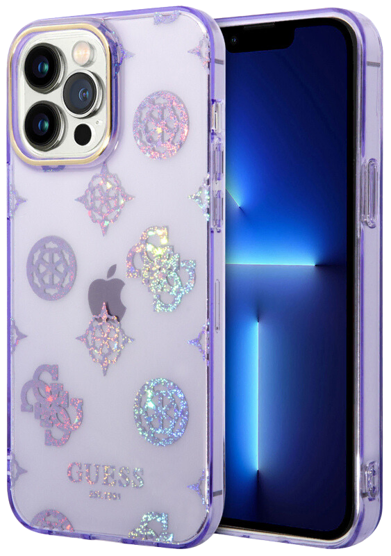 Guess для iPhone 14 чехол PC/TPU Peony glitter Electroplated camera Hard Lilac
