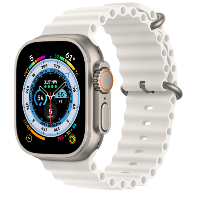 Apple Watch Series Ultra 49mm Titanium Case with White Ocean Band One Size